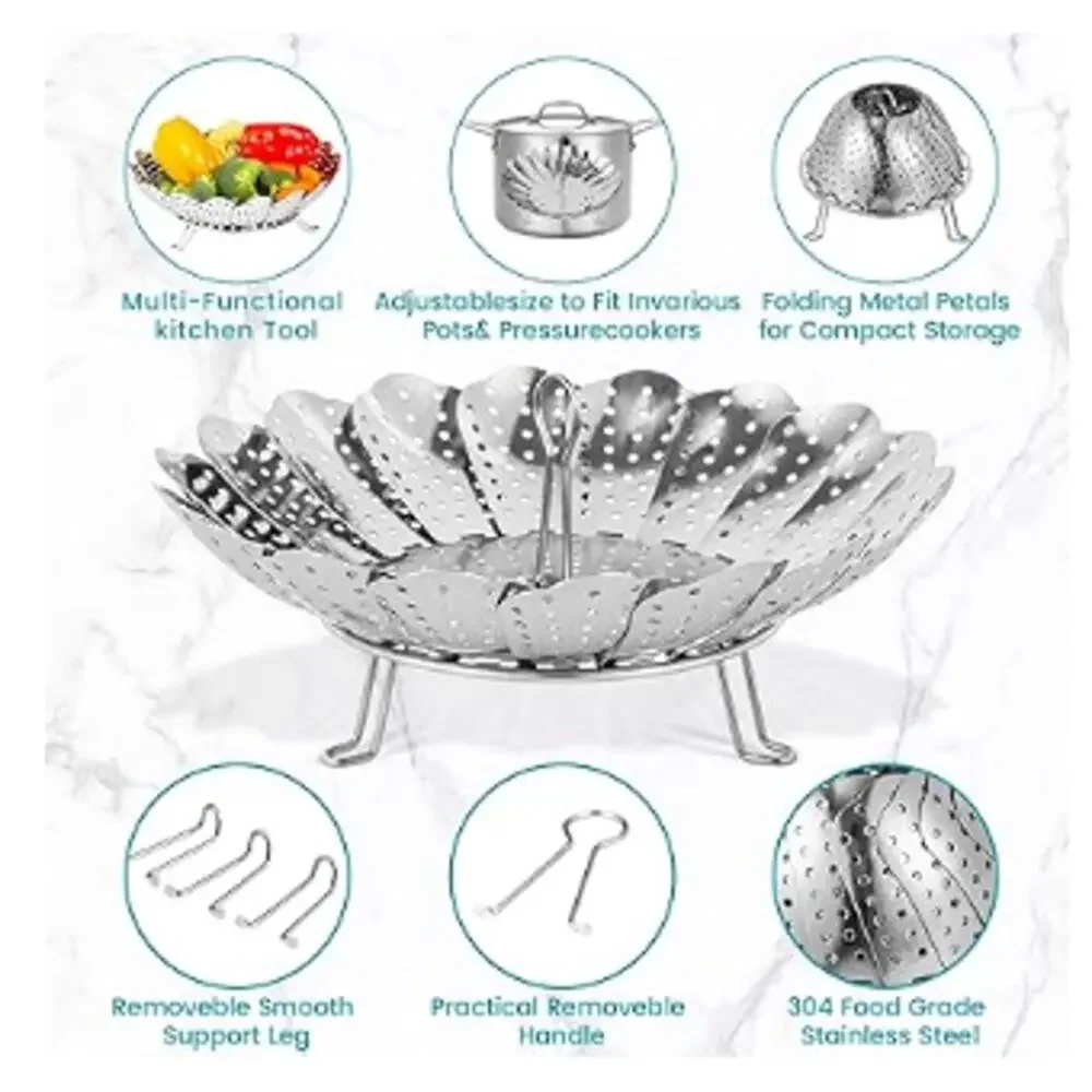 2-Pieces Multifunctional Folding Vegetable Steamer Basket Stainless Steel